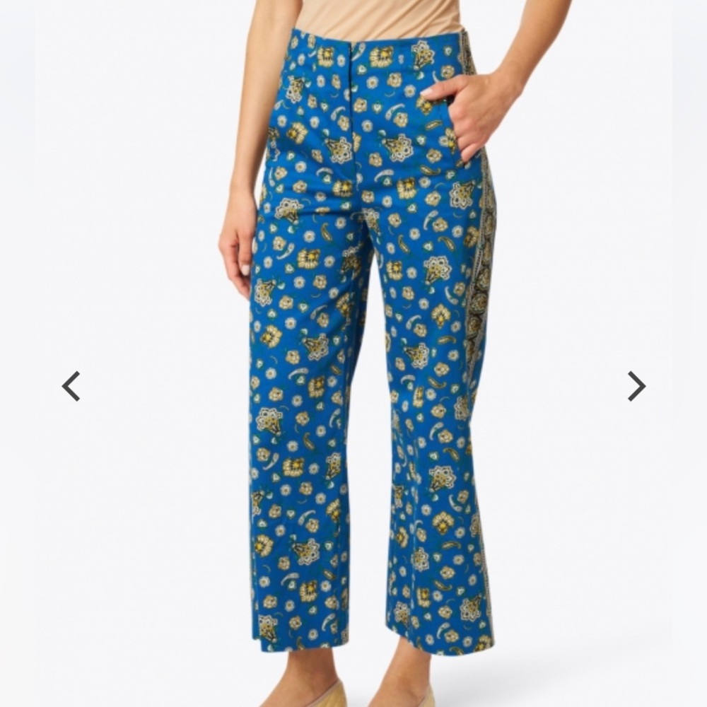 Veronica Beard Dora Pants Blue Paisley Cropped Stretch Cotton NWT
